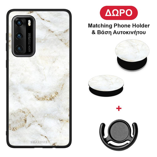 White Gold Marble - Huawei P40 θήκη + Δώρο Phone Holder & Βάση Αυτοκινήτου