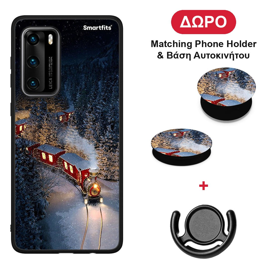Xmas Train - Huawei P40 θήκη + Δώρο Phone Holder & Βάση Αυτοκινήτου