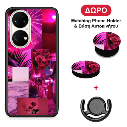 Collage Red Roses - Huawei P50 θήκη + Δώρο Phone Holder & Βάση Αυτοκινήτου
