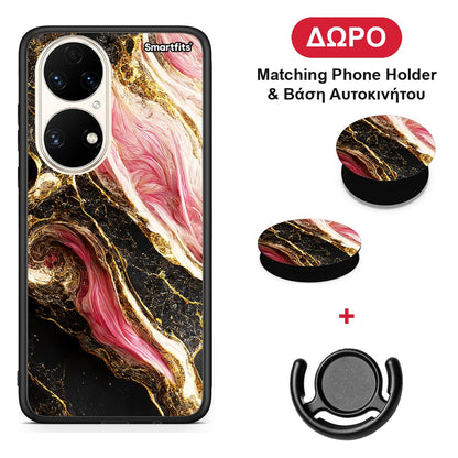Glamorous Pink Marble - Huawei P50 θήκη + Δώρο Phone Holder & Βάση Αυτοκινήτου