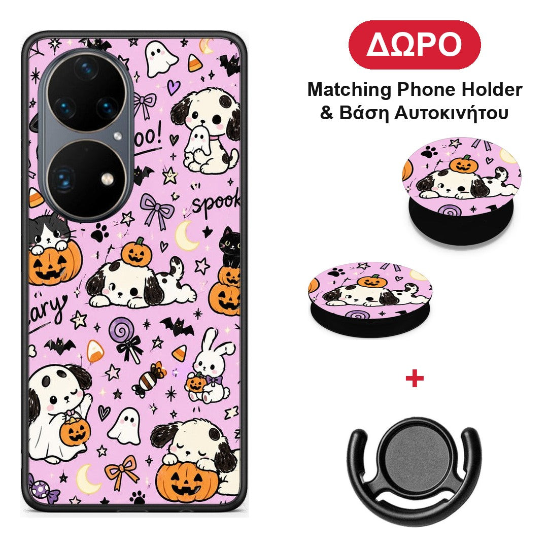 Halloween Puppies and Friends on Lilac - Huawei P50 Pro θήκη + Δώρο Phone Holder & Βάση Αυτοκινήτου
