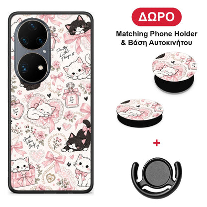 Pink Bows and Kittens Collage - Huawei P50 Pro θήκη + Δώρο Phone Holder & Βάση Αυτοκινήτου