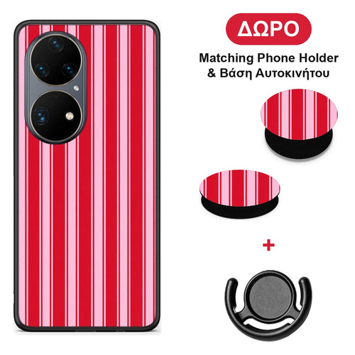 Red and Pink Vertical Pinstripes - Huawei P50 Pro θήκη + Δώρο Phone Holder & Βάση Αυτοκινήτου