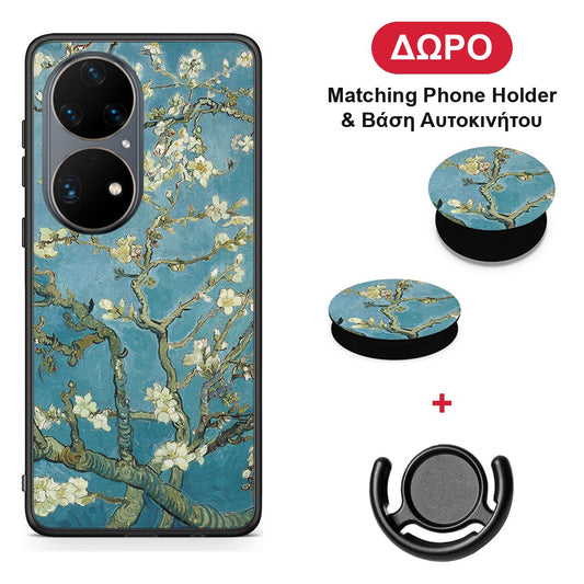 White Blossoms - Huawei P50 Pro θήκη + Δώρο Phone Holder & Βάση Αυτοκινήτου