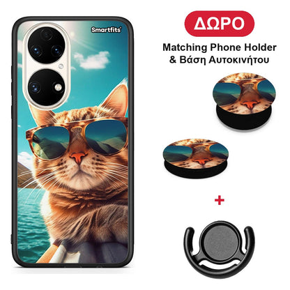 Summer Cat - Huawei P50 θήκη + Δώρο Phone Holder & Βάση Αυτοκινήτου