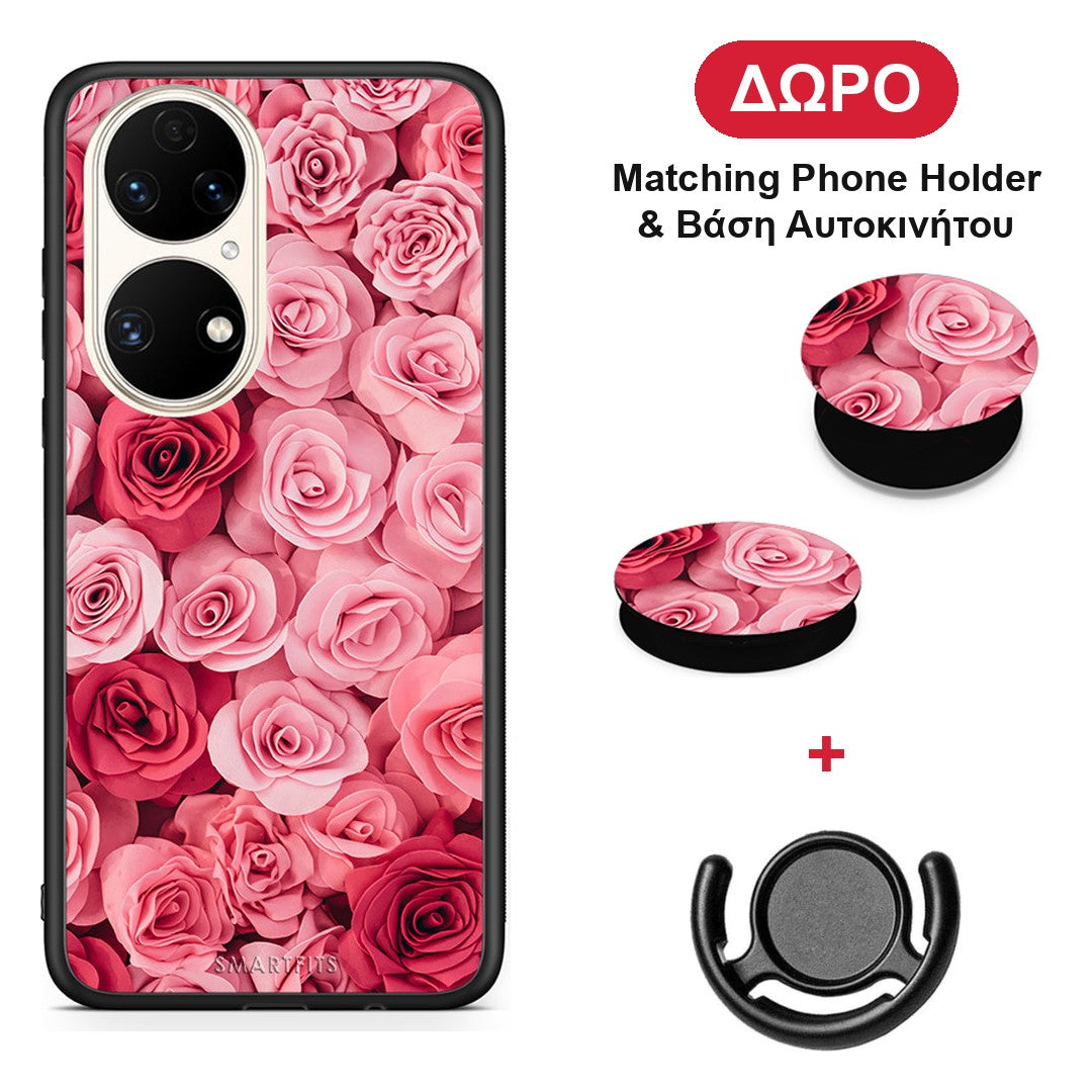 Valentine RoseGarden - Huawei P50 θήκη + Δώρο Phone Holder & Βάση Αυτοκινήτου