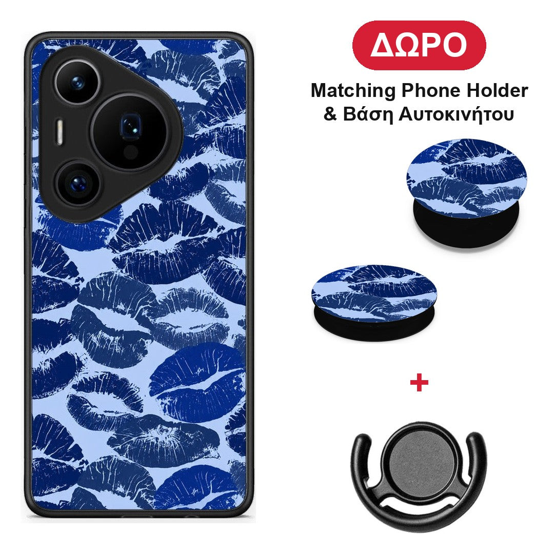 Blue Lipstick Kisses - Huawei Pura 70 Pro / 70 Pro+ θήκη + Δώρο Phone Holder & Βάση Αυτοκινήτου