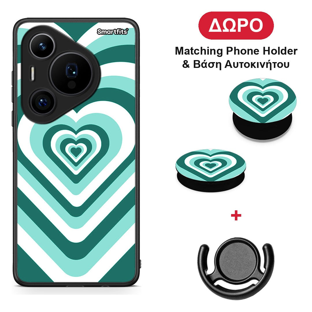 Green Hearts - Huawei Pura 70 Pro / 70 Pro+ θήκη + Δώρο Phone Holder & Βάση Αυτοκινήτου
