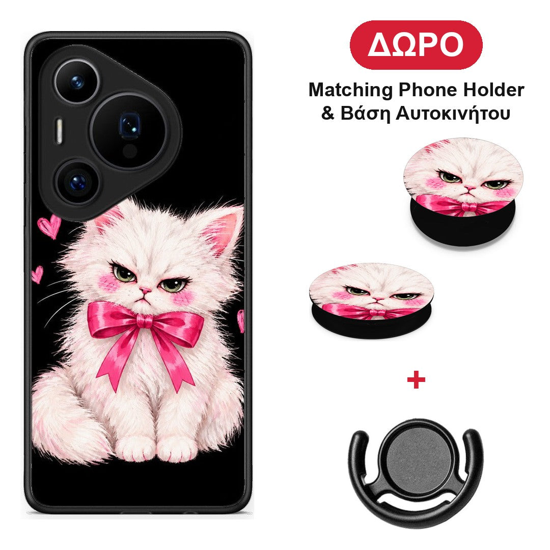 Grumpy Party Kitten on Black - Huawei Pura 70 Pro / 70 Pro+ θήκη + Δώρο Phone Holder & Βάση Αυτοκινήτου