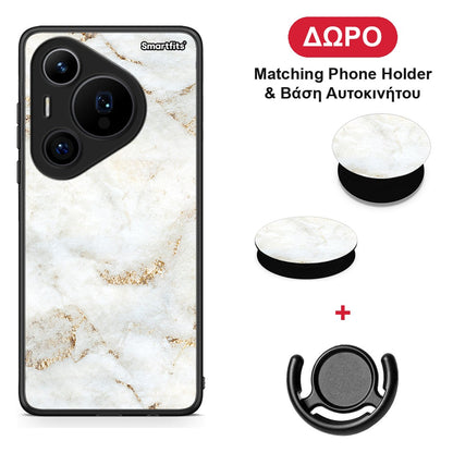 White Gold Marble - Huawei Pura 70 Pro / 70 Pro+ θήκη + Δώρο Phone Holder & Βάση Αυτοκινήτου