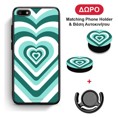 Green Hearts - Huawei Y5 2018 / Honor 7S θήκη + Δώρο Phone Holder & Βάση Αυτοκινήτου