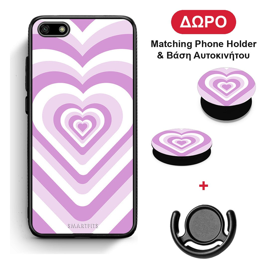 Lilac Hearts - Huawei Y5 2018 / Honor 7S θήκη + Δώρο Phone Holder & Βάση Αυτοκινήτου