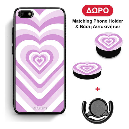 Lilac Hearts - Huawei Y5 2018 / Honor 7S θήκη + Δώρο Phone Holder & Βάση Αυτοκινήτου