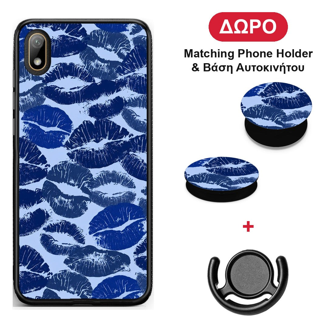 Blue Lipstick Kisses - Huawei Y5 2019 θήκη + Δώρο Phone Holder & Βάση Αυτοκινήτου