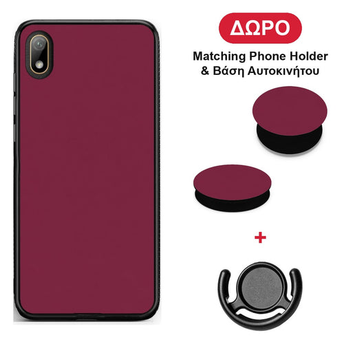 Burgundy - Huawei Y5 2019 θήκη + Δώρο Phone Holder & Βάση Αυτοκινήτου