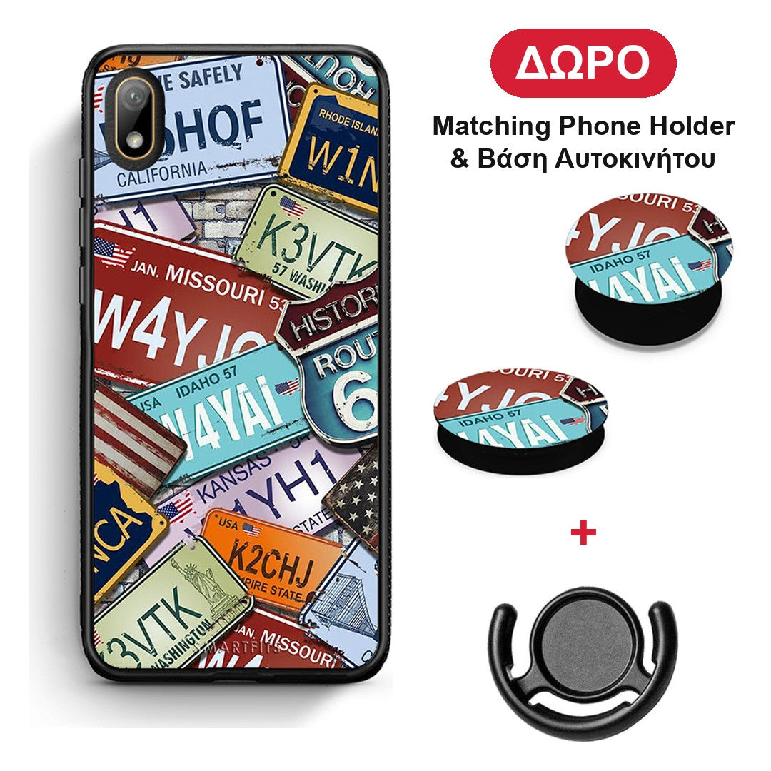 Car Plates - Huawei Y5 2019 θήκη + Δώρο Phone Holder & Βάση Αυτοκινήτου