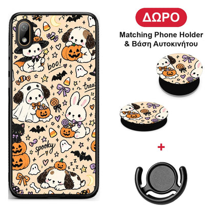 Halloween Puppies and Friends on Cream - Huawei Y5 2019 θήκη + Δώρο Phone Holder & Βάση Αυτοκινήτου