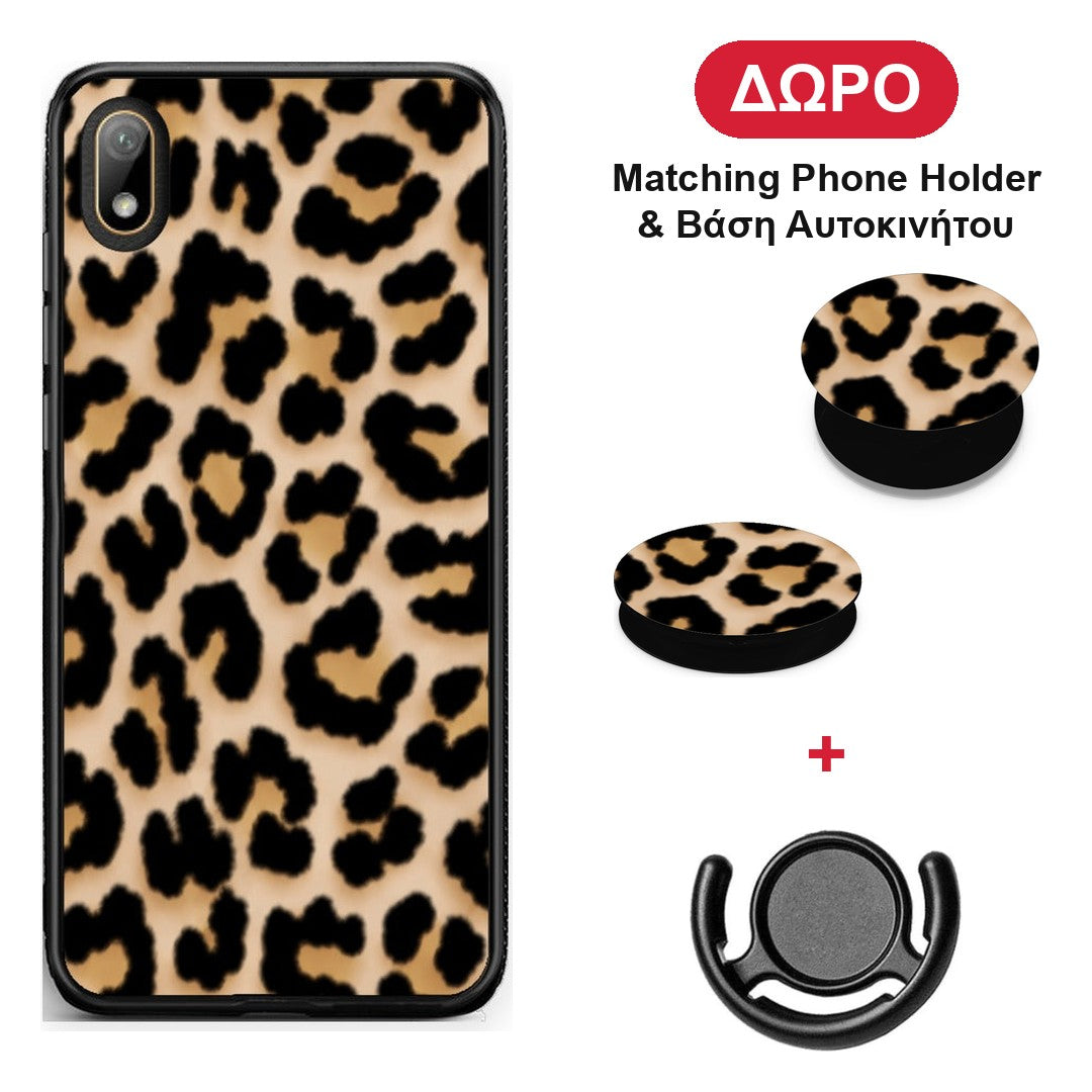 Leopard Print Tan Small - Huawei Y5 2019 θήκη + Δώρο Phone Holder & Βάση Αυτοκινήτου