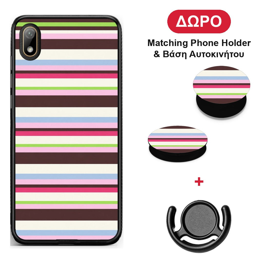 Multicolour Horizontal Stripes - Huawei Y5 2019 θήκη + Δώρο Phone Holder & Βάση Αυτοκινήτου