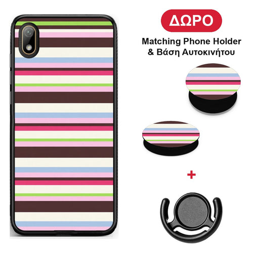 Multicolour Horizontal Stripes - Huawei Y5 2019 θήκη + Δώρο Phone Holder & Βάση Αυτοκινήτου