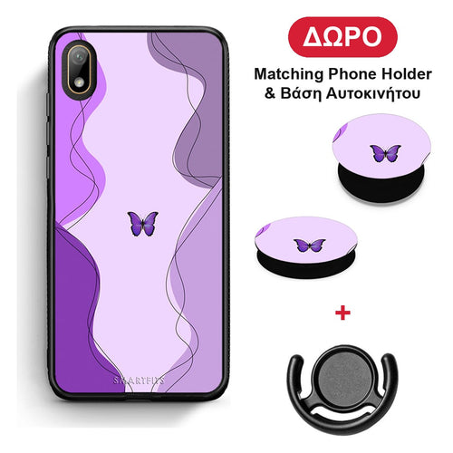 Purple Mariposa - Huawei Y5 2019 θήκη + Δώρο Phone Holder & Βάση Αυτοκινήτου