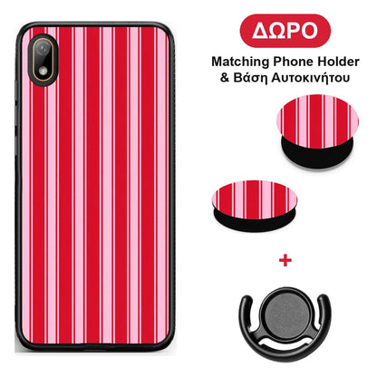 Red and Pink Vertical Pinstripes - Huawei Y5 2019 θήκη + Δώρο Phone Holder & Βάση Αυτοκινήτου