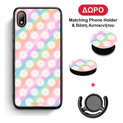 White Daisies - Huawei Y5 2019 θήκη + Δώρο Phone Holder & Βάση Αυτοκινήτου