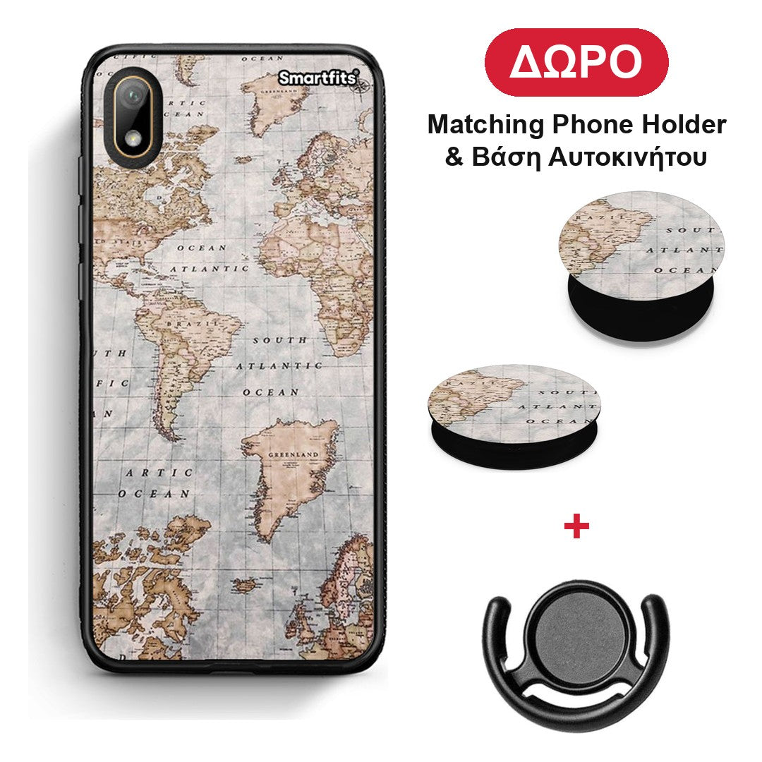 World Map - Huawei Y5 2019 θήκη + Δώρο Phone Holder & Βάση Αυτοκινήτου