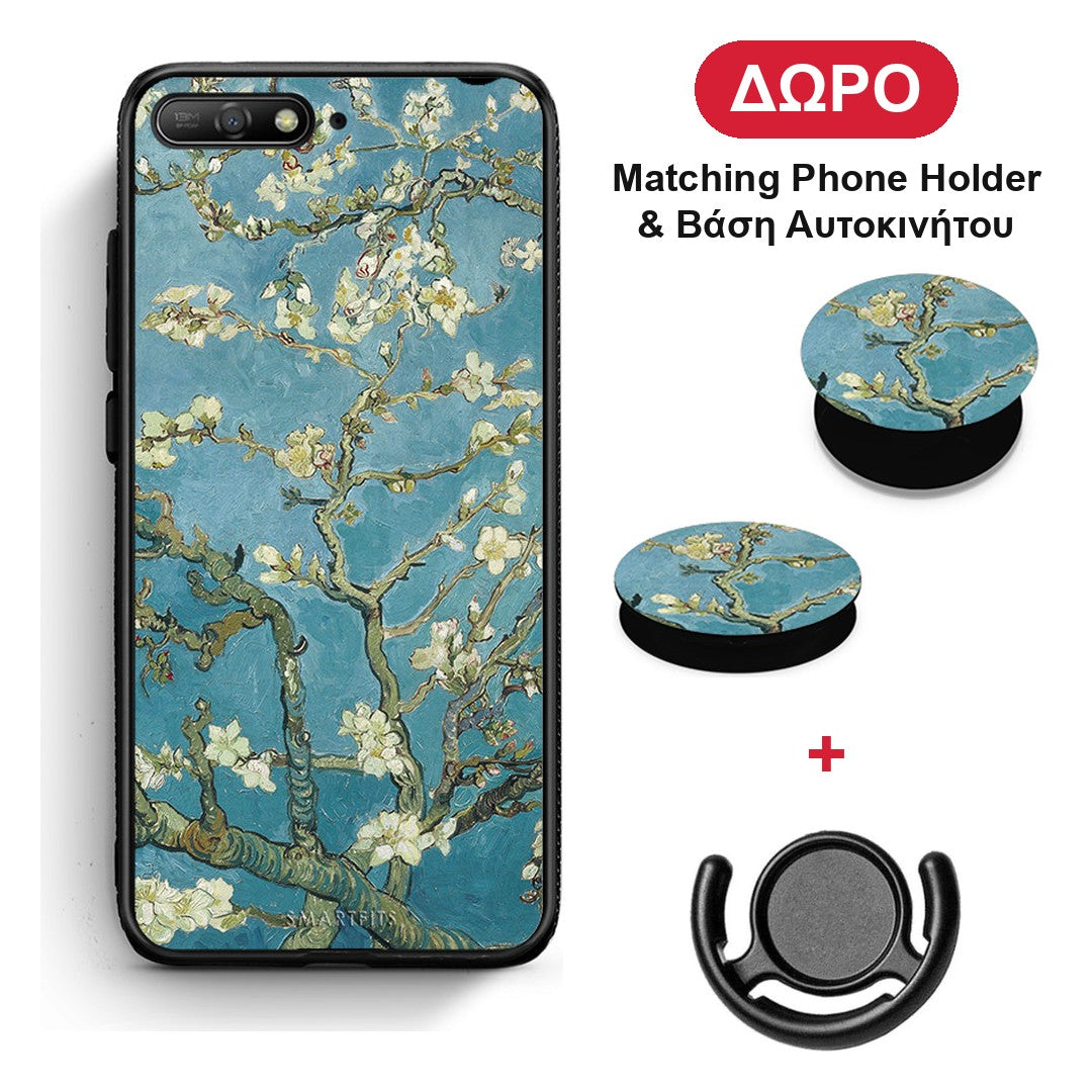 White Blossoms - Huawei Y6 2018 / Honor 7A θήκη + Δώρο Phone Holder & Βάση Αυτοκινήτου