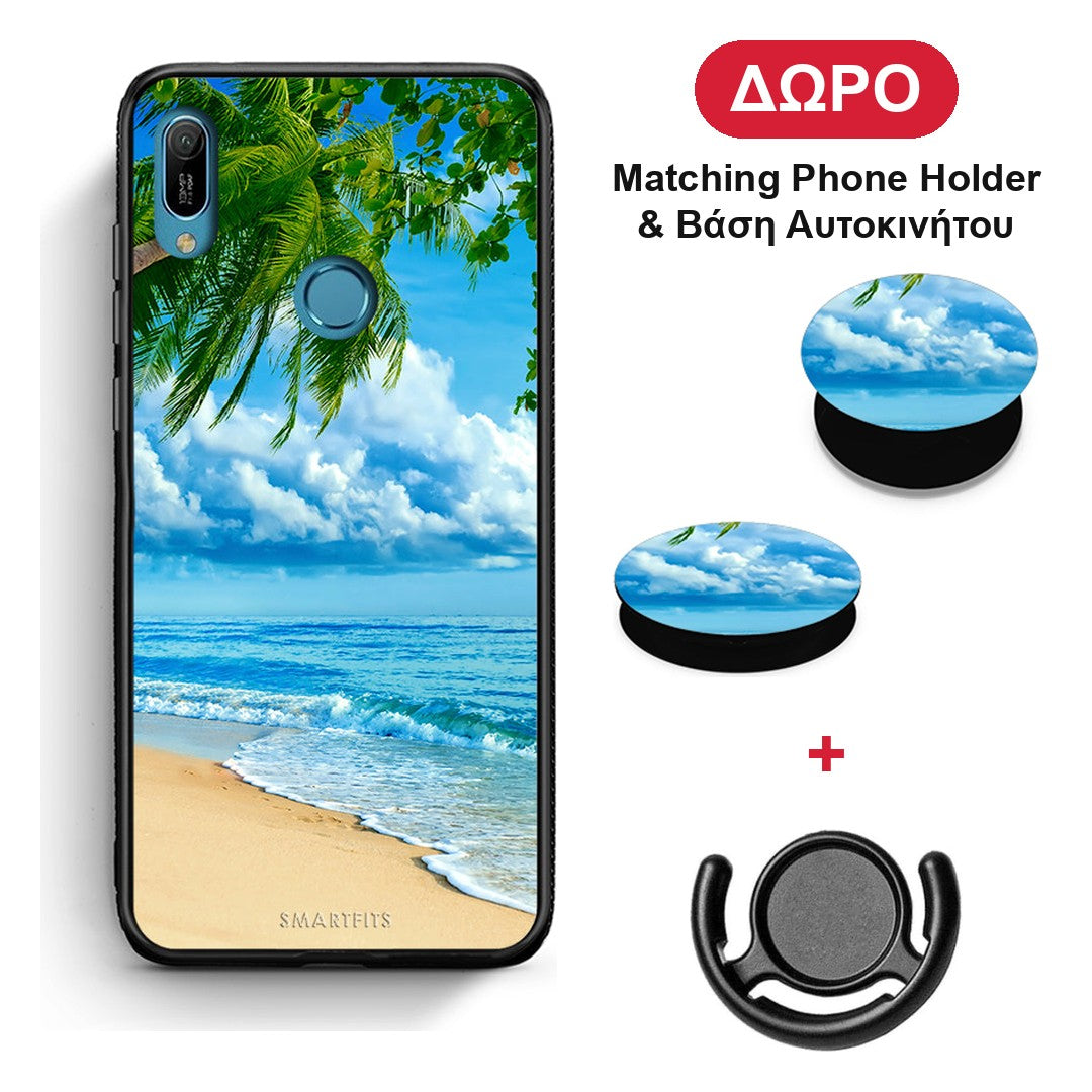 Beautiful Beach - Huawei Y6 2019 θήκη + Δώρο Phone Holder & Βάση Αυτοκινήτου