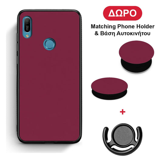 Burgundy - Huawei Y6 2019 θήκη + Δώρο Phone Holder & Βάση Αυτοκινήτου