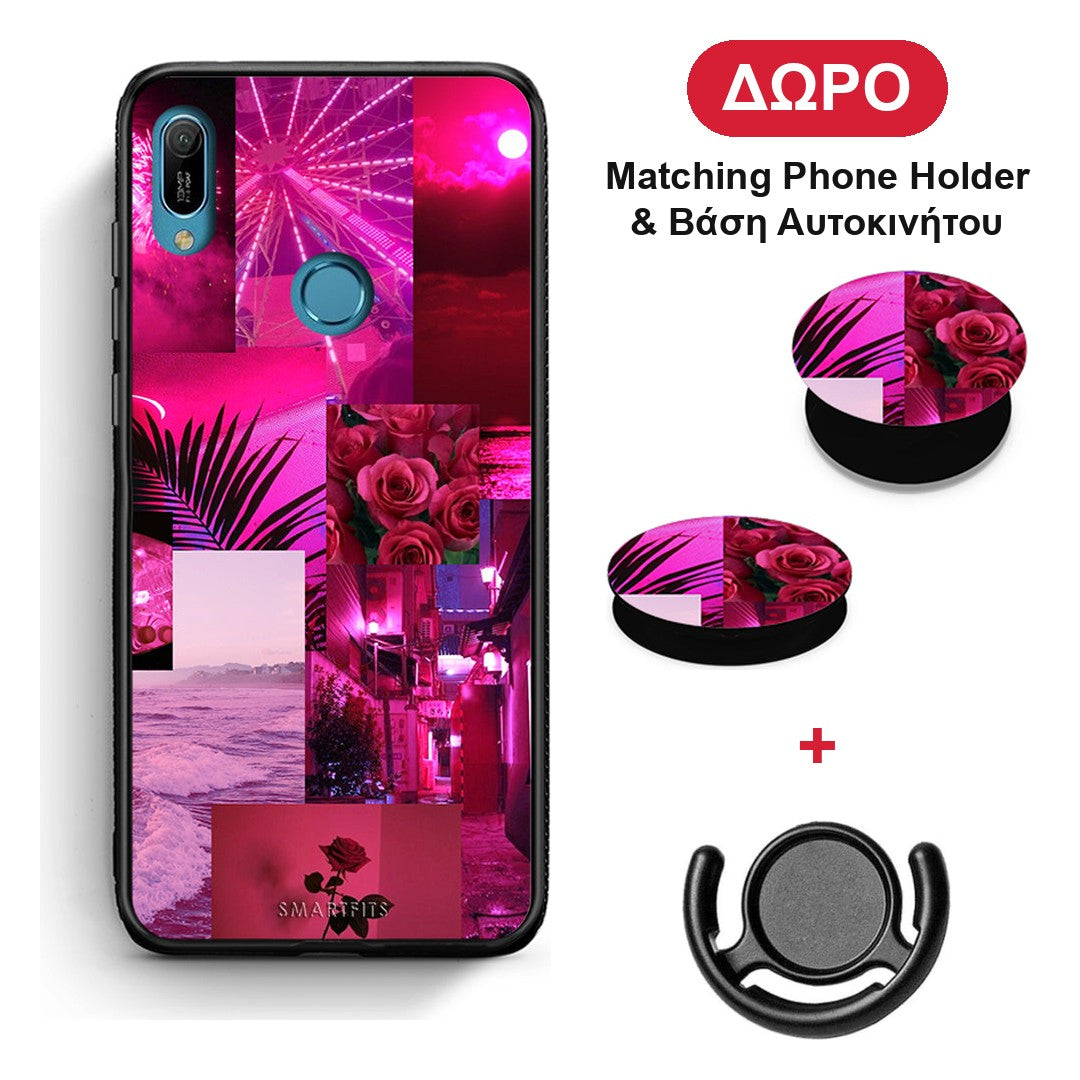 Collage Red Roses - Huawei Y6 2019 θήκη + Δώρο Phone Holder & Βάση Αυτοκινήτου