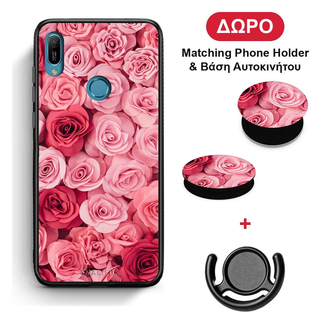 Valentine RoseGarden - Huawei Y6 2019 θήκη + Δώρο Phone Holder & Βάση Αυτοκινήτου