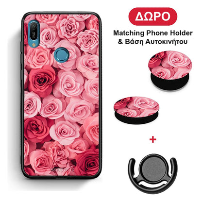 Valentine RoseGarden - Huawei Y6 2019 θήκη + Δώρο Phone Holder & Βάση Αυτοκινήτου