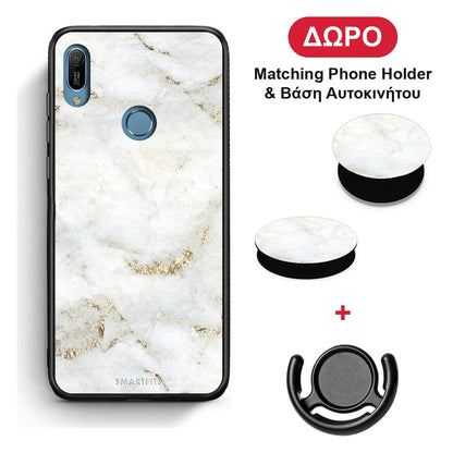 White Gold Marble - Huawei Y6 2019 θήκη + Δώρο Phone Holder & Βάση Αυτοκινήτου