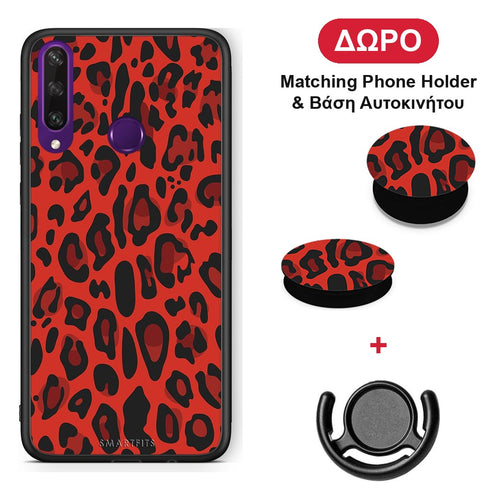 Animal Red Leopard - Huawei Y6p θήκη + Δώρο Phone Holder & Βάση Αυτοκινήτου