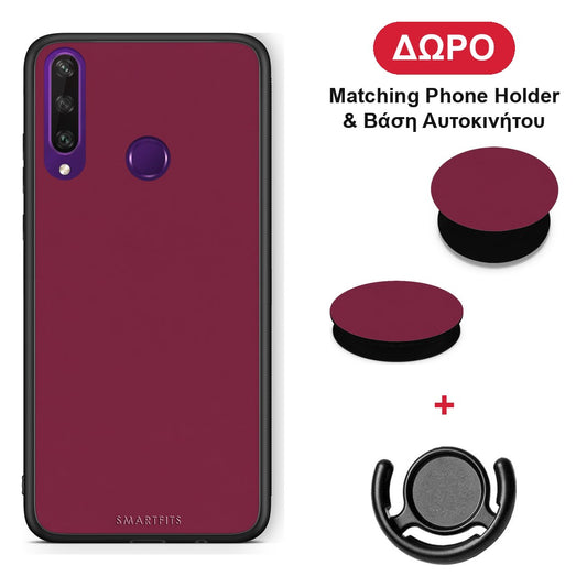 Burgundy - Huawei Y6p θήκη + Δώρο Phone Holder & Βάση Αυτοκινήτου