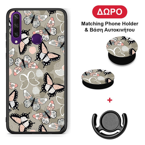 Boho Butterflies - Huawei Y6p θήκη + Δώρο Phone Holder & Βάση Αυτοκινήτου