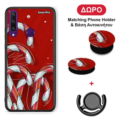 Candy Cane - Huawei Y6p θήκη + Δώρο Phone Holder & Βάση Αυτοκινήτου