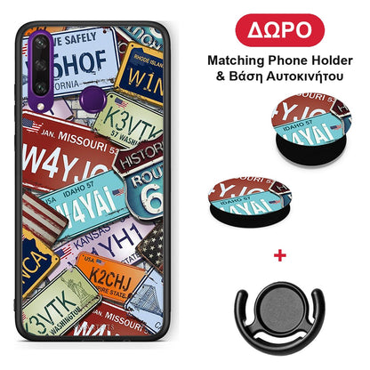 Car Plates - Huawei Y6p θήκη + Δώρο Phone Holder & Βάση Αυτοκινήτου