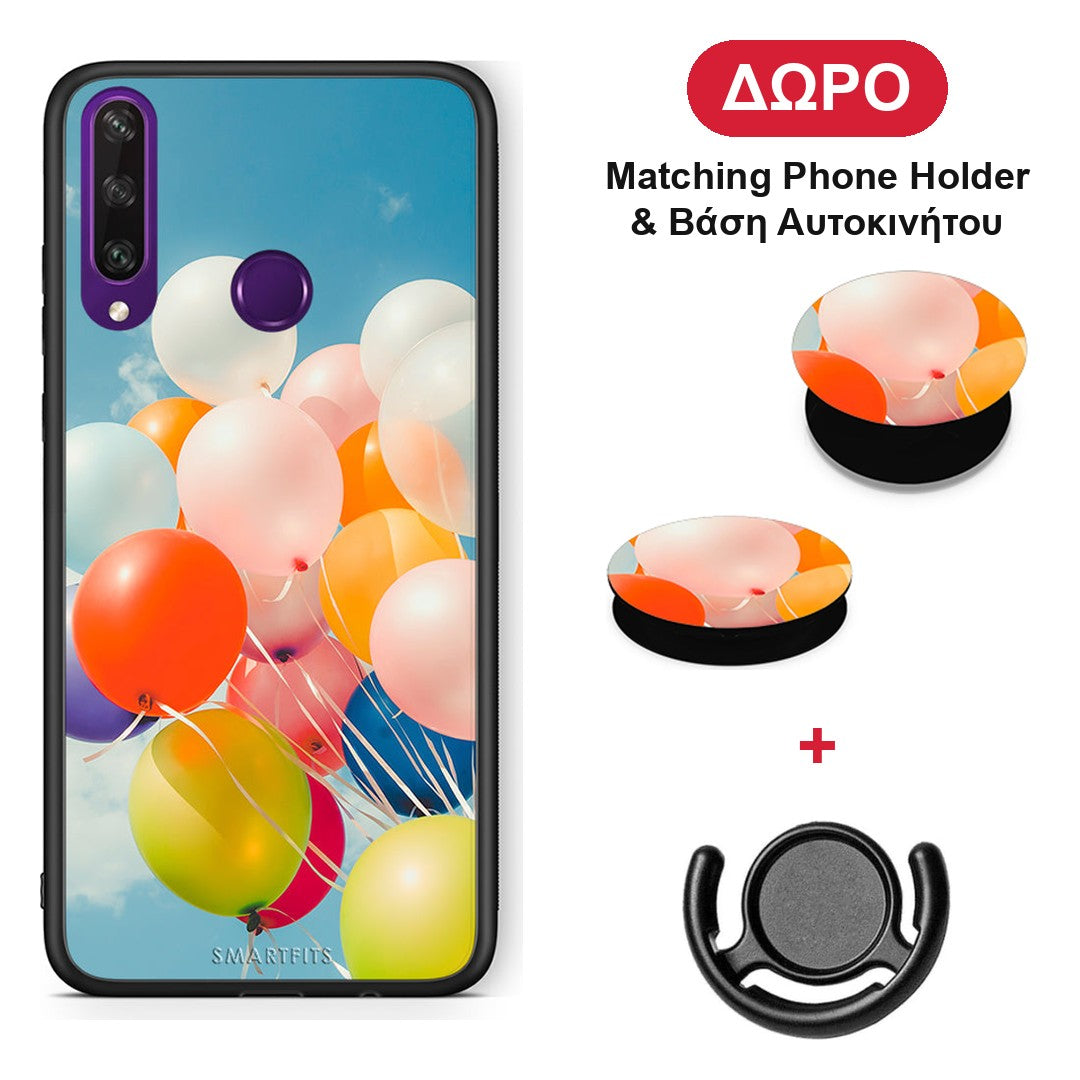 Colorful Balloons - Huawei Y6p θήκη + Δώρο Phone Holder & Βάση Αυτοκινήτου