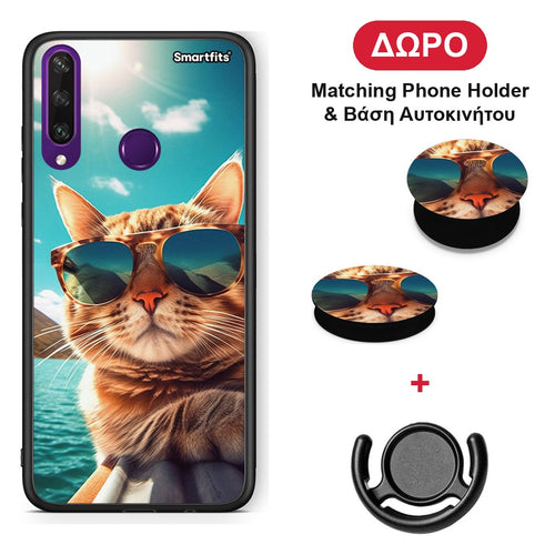 Summer Cat - Huawei Y6p θήκη + Δώρο Phone Holder & Βάση Αυτοκινήτου