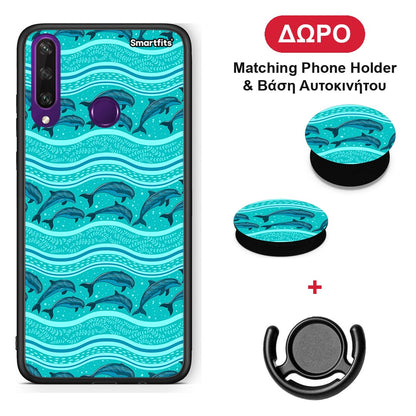 Swimming Dolphins - Huawei Y6p θήκη + Δώρο Phone Holder & Βάση Αυτοκινήτου
