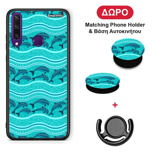 Swimming Dolphins - Huawei Y6p θήκη + Δώρο Phone Holder & Βάση Αυτοκινήτου