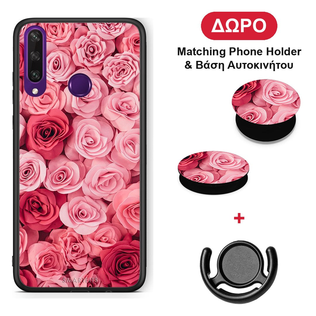 Valentine RoseGarden - Huawei Y6p θήκη + Δώρο Phone Holder & Βάση Αυτοκινήτου
