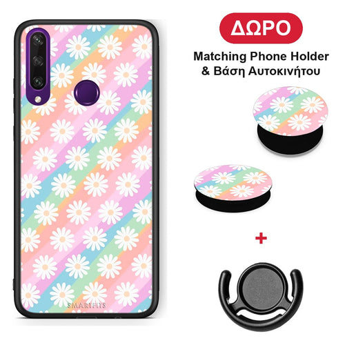 White Daisies - Huawei Y6p θήκη + Δώρο Phone Holder & Βάση Αυτοκινήτου