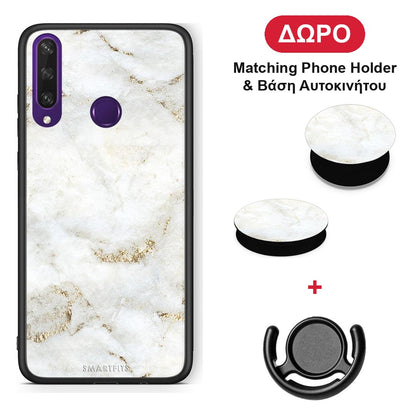 White Gold Marble - Huawei Y6p θήκη + Δώρο Phone Holder & Βάση Αυτοκινήτου