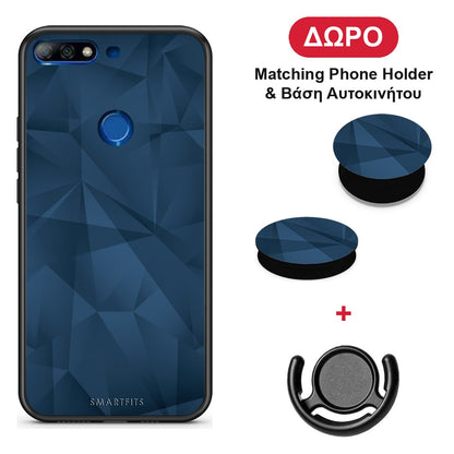 Geometric Blue Abstract - Huawei Y7 2018 / Prime Y7 2018 / Honor 7C θήκη + Δώρο Phone Holder & Βάση Αυτοκινήτου