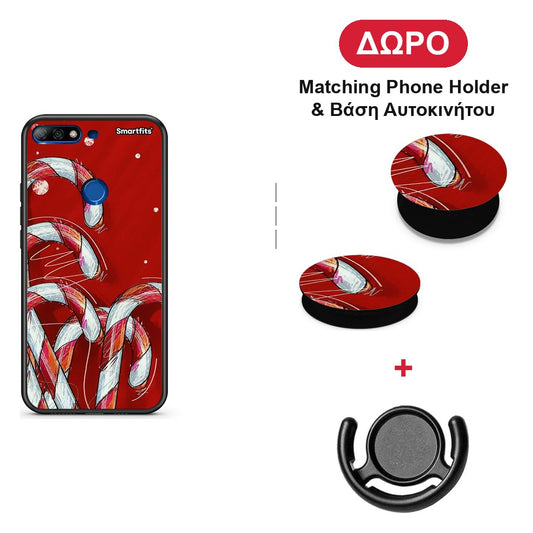 Candy Cane - Huawei Y7 2018 / Prime Y7 2018 / Honor 7C θήκη + Δώρο Phone Holder & Βάση Αυτοκινήτου