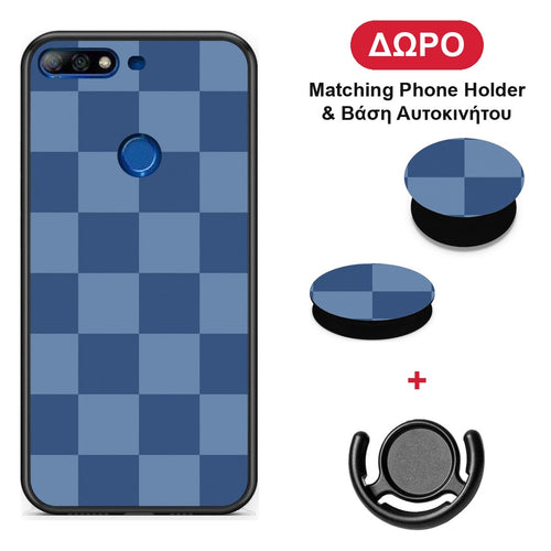 Denim Blue Checkerboard - Huawei Y7 2018 / Prime Y7 2018 / Honor 7C θήκη + Δώρο Phone Holder & Βάση Αυτοκινήτου
